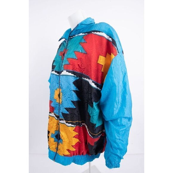 1980's Vintage Windbreaker Track Jacket Geometric Aztec Women's Large - Picture 5 of 5